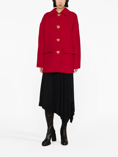 Shop Moschino Heart-buttons Single-breasted Coat In Red
