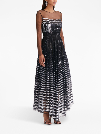 Shop Oscar De La Renta Sequinned Wave Maxi Dress In Black
