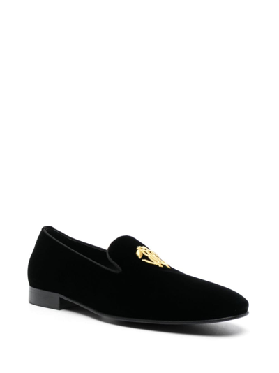 Roberto Cavalli Logo-embroidered Velvet Loafers In 05051