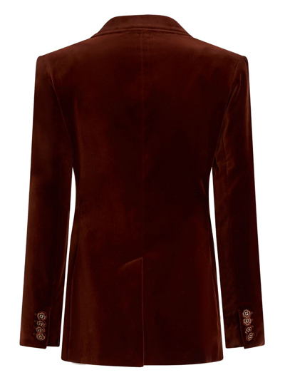 Shop Etro Double-breasted Velvet Blazer In Brown