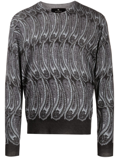 Shop Etro Paisley-pattern Intarsia-knit Jumper In Black