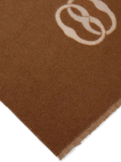Shop Bally Emblem Jacquard Wool Scarf In Brown