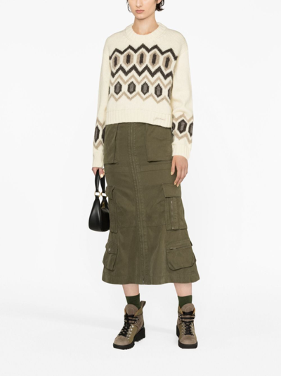 Ganni Graphic Intarsia Chunky Knitted Cropped Jumper In Neutrals