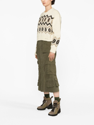 Ganni Graphic Intarsia Chunky Knitted Cropped Jumper In Neutrals