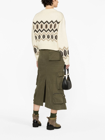 Ganni Graphic Intarsia Chunky Knitted Cropped Jumper In Neutrals