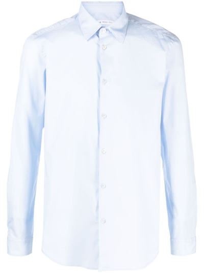 Shop Manuel Ritz Long-sleeve Stretch-cotton Shirt In Blue