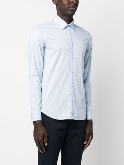 Shop Manuel Ritz Long-sleeve Stretch-cotton Shirt In Blue