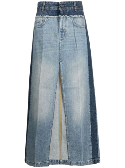 Shop Stella Mccartney Panelled Denim Maxi Skirt In Blue