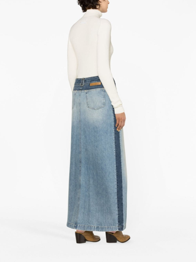 Shop Stella Mccartney Panelled Denim Maxi Skirt In Blue