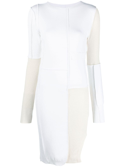 Shop Mm6 Maison Margiela Colour-block Exposed-seam Midi Dress In White