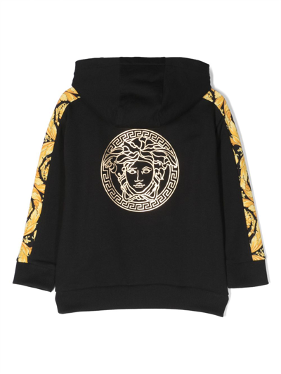 Shop Versace Barocco Kids-print Cotton Hoodie In Black