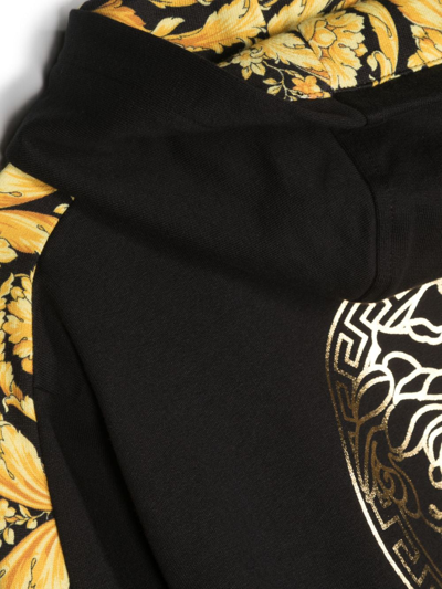 Shop Versace Barocco Kids-print Cotton Hoodie In Black