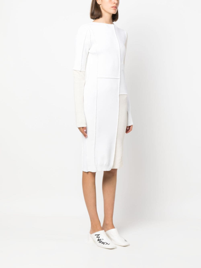 Shop Mm6 Maison Margiela Colour-block Exposed-seam Midi Dress In White