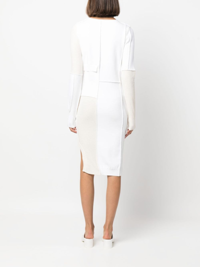 Shop Mm6 Maison Margiela Colour-block Exposed-seam Midi Dress In White