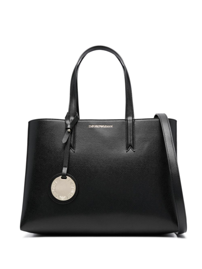 Shop Emporio Armani Logo-stamp Leather Tote Bag In Black