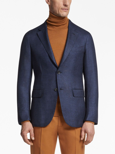 Shop Zegna Single-breasted Cashmere-silk Jacket In Blue