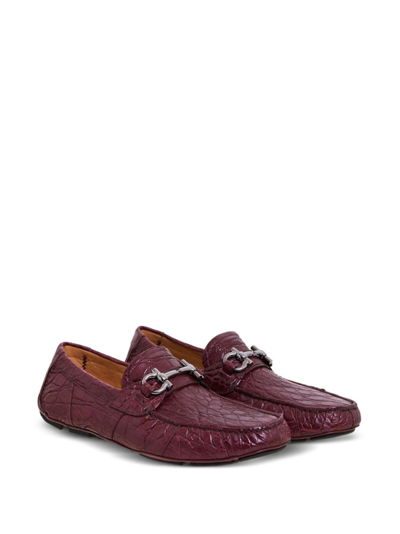 Shop Ferragamo Gancini-buckle Leather Loafers In Red