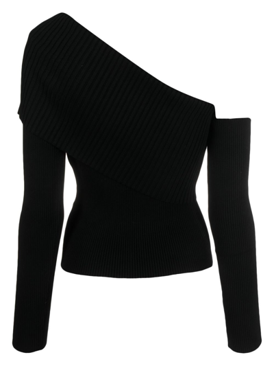 Shop Federica Tosi Ribbed-trim Off-shoulder Top In Black