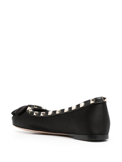 Valentino Rockstud Satin Ballerina Shoes In Black