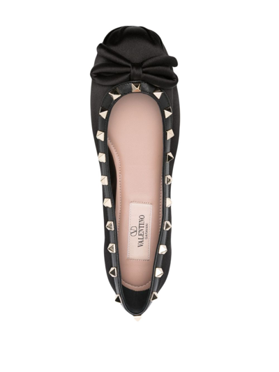 Valentino Rockstud Satin Ballerina Shoes In Black