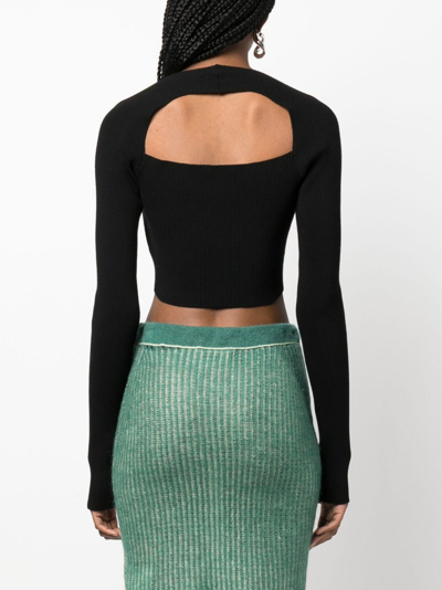 Shop There Was One Cut-out Knitted Cropped Top In Black
