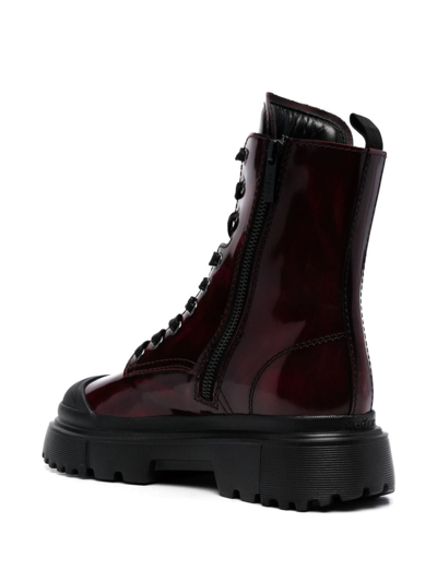 Shop Hogan H619 Leather Combat Boots In Red