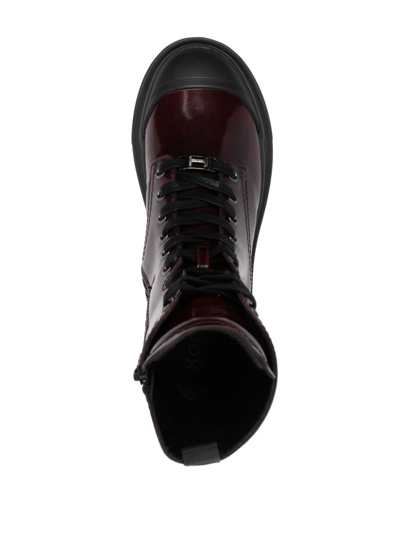 Shop Hogan H619 Leather Combat Boots In Red
