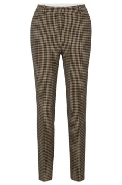 Shop Hugo Boss Regular-fit Trousers In Checked Stretch Fabric In Beige