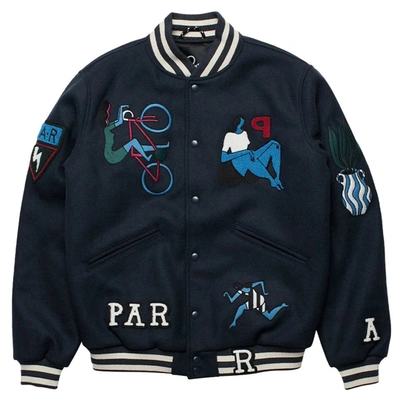 Shop Parra Run Sit & Bike Varsity Jacket In Blue