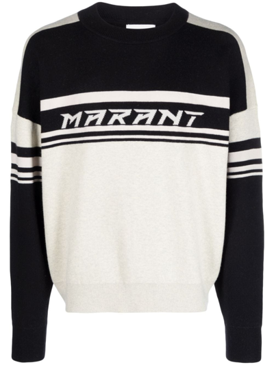 Shop Isabel Marant Intarsia Knit-logo Stripe-detail Jumper In Black