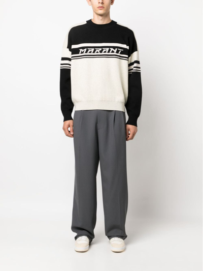 Shop Isabel Marant Intarsia Knit-logo Stripe-detail Jumper In Black