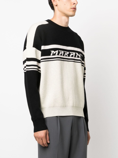 Shop Isabel Marant Intarsia Knit-logo Stripe-detail Jumper In Black