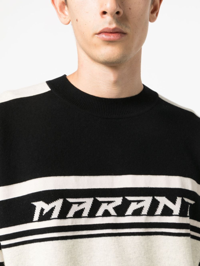 Shop Isabel Marant Intarsia Knit-logo Stripe-detail Jumper In Black