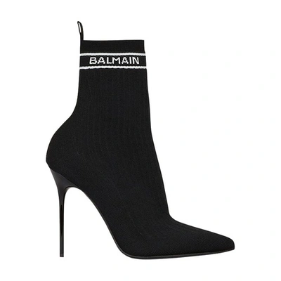 Shop Balmain Skye Stretch Knit Ankle Boots In Black