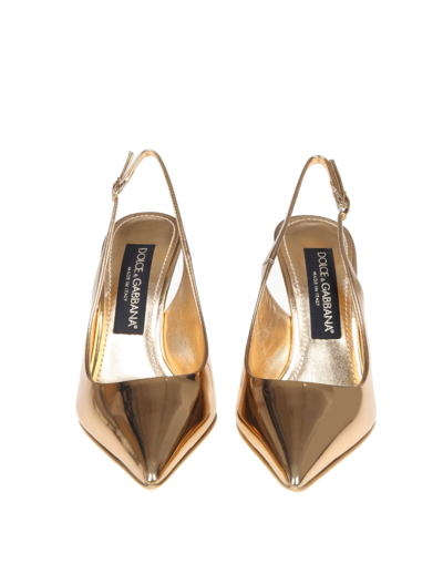 Shop Dolce & Gabbana Slingback In Gold Mirror Leather