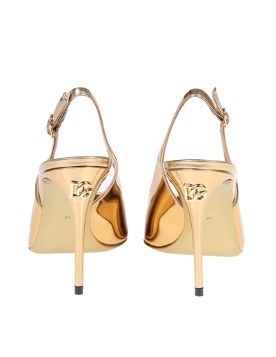 Shop Dolce & Gabbana Slingback In Gold Mirror Leather