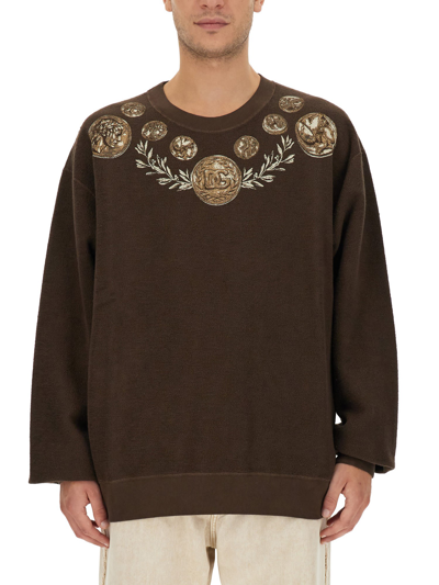Shop Dolce & Gabbana Coin Print Sweatshirt In Marrone