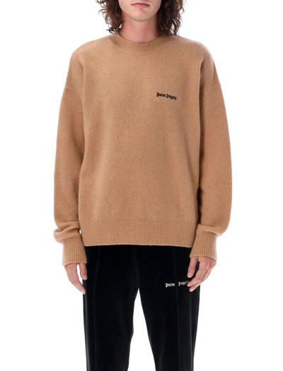 Shop Palm Angels Basic Logo Sweater In Camel