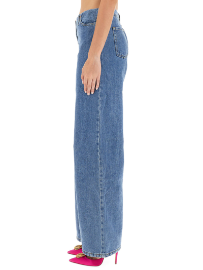 Shop Magda Butrym Ultra Low Waist Wide Leg Jeans In Blu