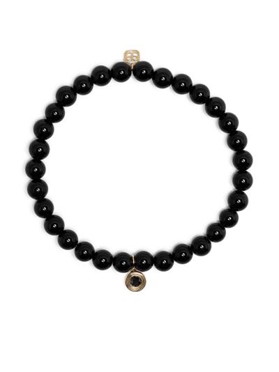 Shop Sydney Evan 14k Yellow Gold Fluted Station Onyx And Diamond Bracelet In Black