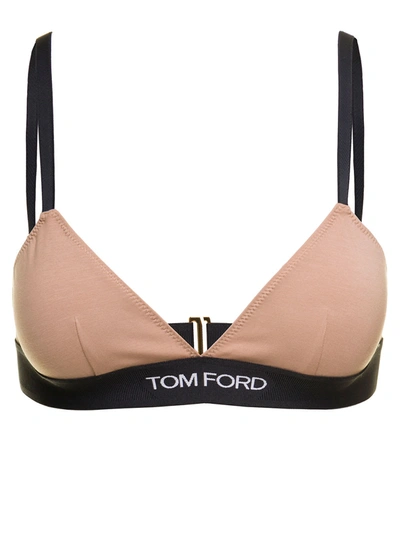 Shop Tom Ford Beige Triangle Bra With Logo Underband In Jersey Woman