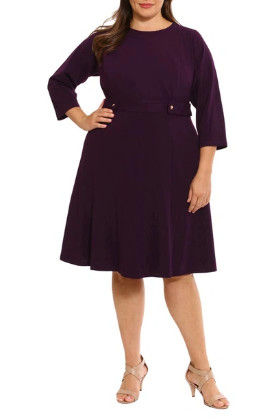 London Times Long Sleeve Seamed Midi Dress In Luxe Plum