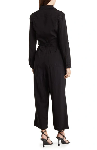 Max Studio Peach Skin Roll Sleeve Utility Jumpsuit In Black-black