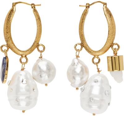 Shop Erdem Gold Hoop Earrings In Pearl + Sodalite