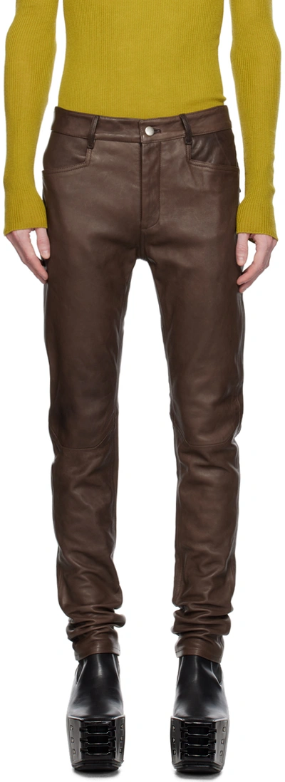 Shop Rick Owens Brown Tyrone Leather Pants In 04 Brown