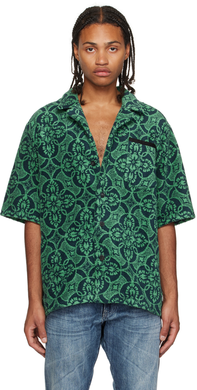 Shop Marine Serre Green & Navy Bowling Shirt In 05 Bright Oriental G