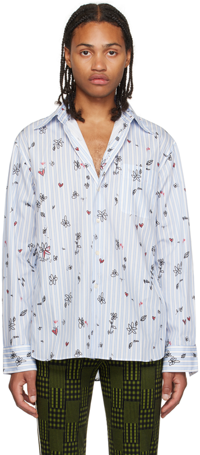 Shop Marni Blue & White Magic Garden Shirt In Mgb37 Opal