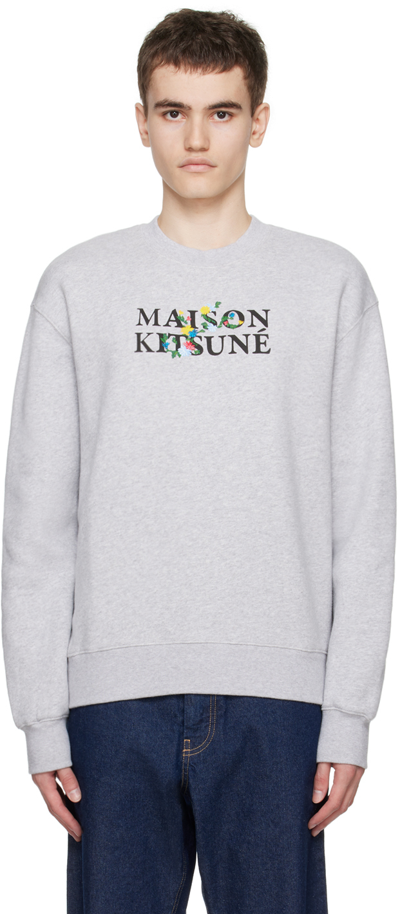 Shop Maison Kitsuné Gray Flowers Sweatshirt In H120 Light Grey Mela