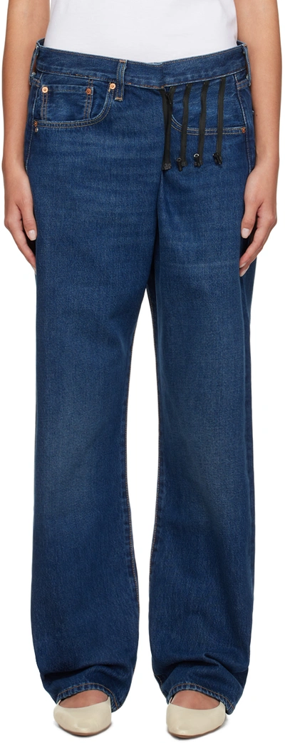 Shop Bless Blue Smlxl Readymade Jeans In Dark Blue