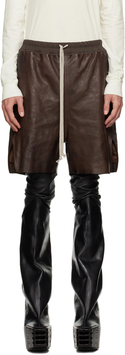 Shop Rick Owens Brown Boxer Leather Shorts In 04 Brown